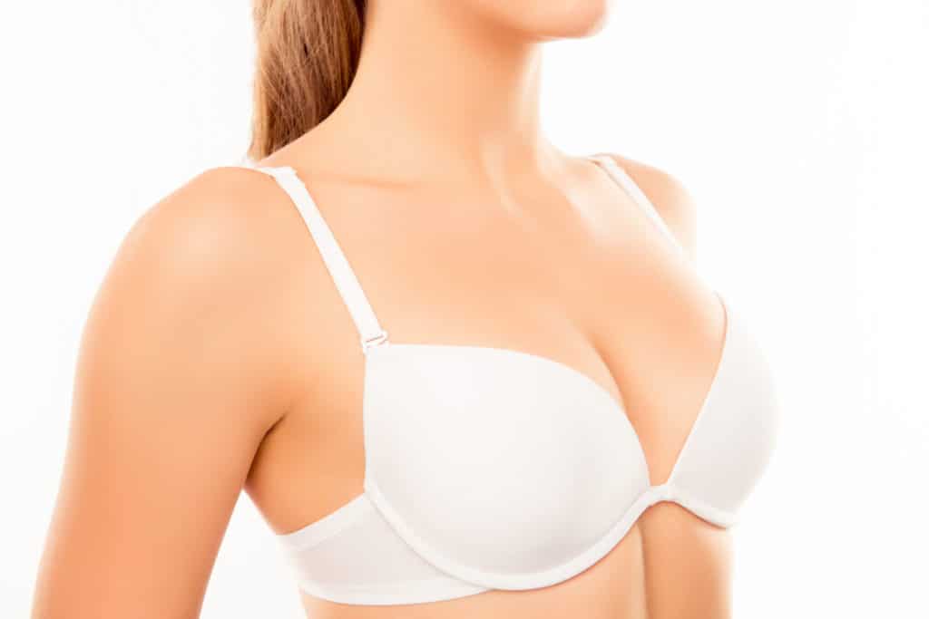Woman who received breast lift surgery wearing bra